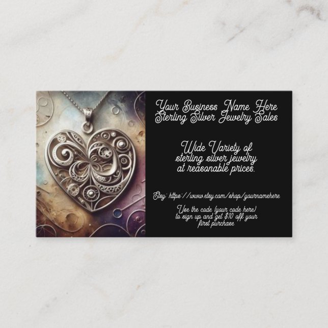 Sterling Silver Pendant Jewelry Sales Etsy Shop  Business Card (Front)