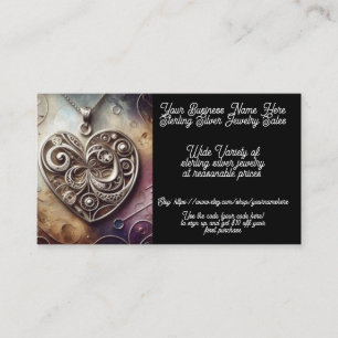 Sterling Silver Pendant Jewelry Sales Etsy Shop Business Card
