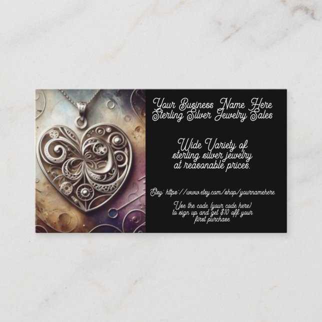 Sterling Silver Pendant Jewelry Sales Etsy Shop  Business Card (Front)