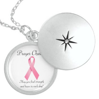 Sterling Silver Pink Ribbon Prayer Charm Necklace by Gigglesandgrins at Zazzle