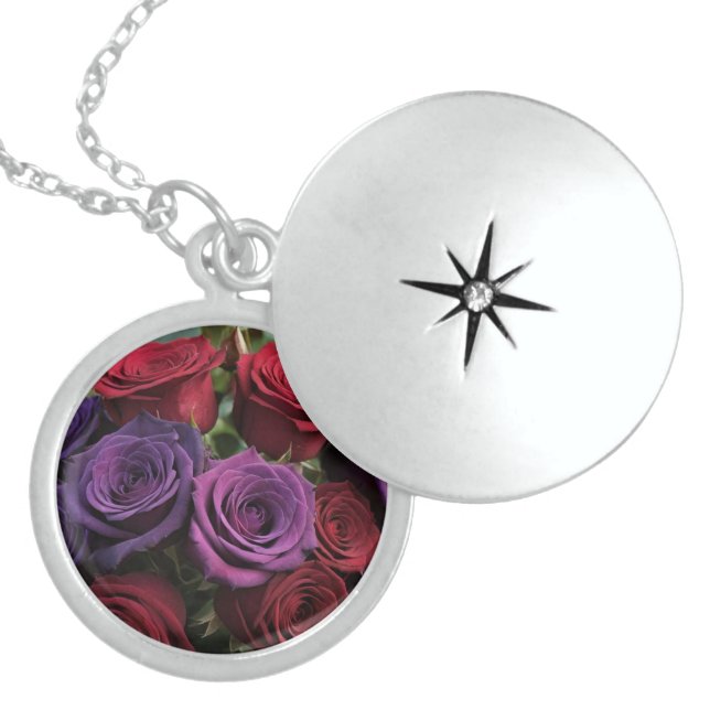 Sterling silver purple and red roses Locket  (Front)
