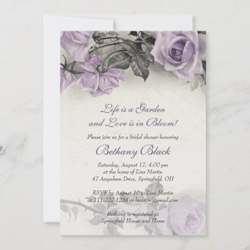 Sterling Silver Purple Rose Bridal Shower Invite