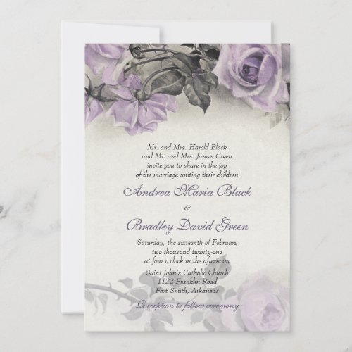 Sterling Silver Purple Rose Wedding Invitation