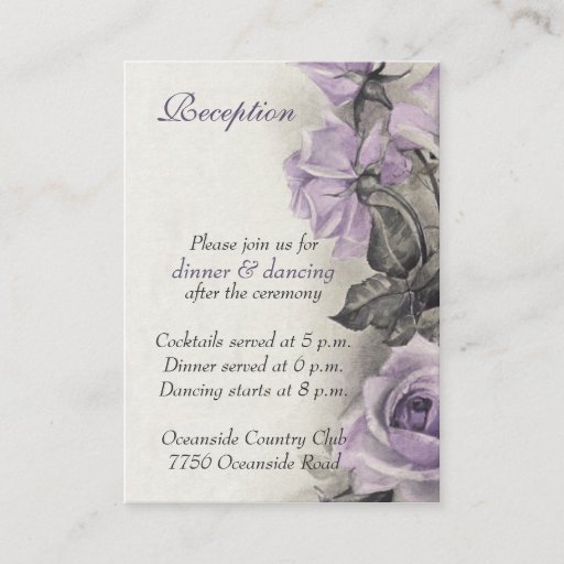 Customizable Sterling Silver Purple Rose Wedding Reception Card Business Card Template