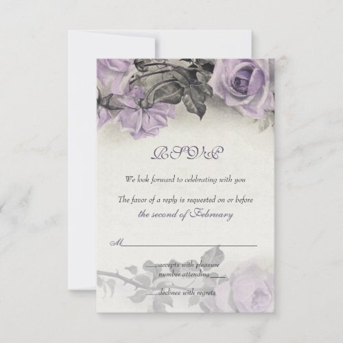 Sterling Silver Purple Rose Wedding RSVP Card