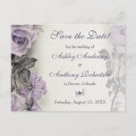 Sterling Silver Purple Rose Wedding Save the Date Announcement Postcard