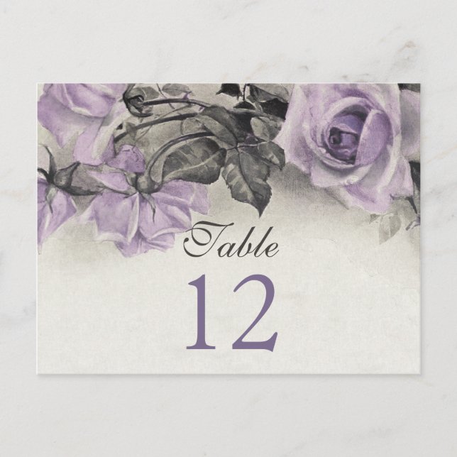 Sterling Silver Purple Rose Wedding Table Cards (Front)