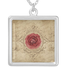 Sterling Silver Rose Square Necklace