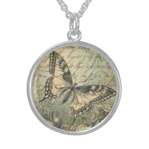 Sterling Silver Round Locket/Vintage Butterfly Necklace