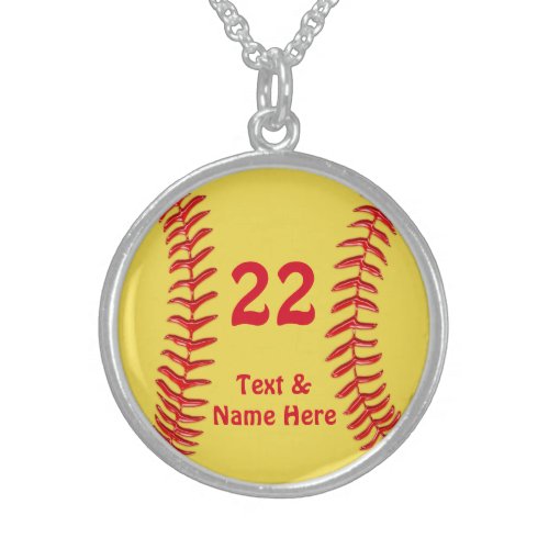 Sterling Silver Softball Necklace Name Number Sterling Silver Necklace