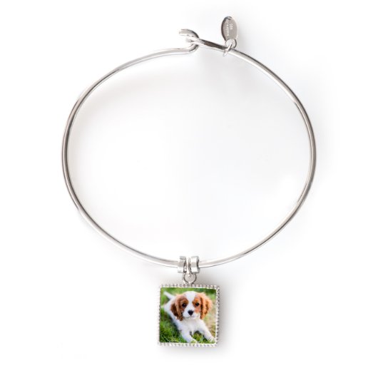 Sterling Silver Square Photo Charm With Bangle (Front)