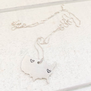 Sterling Silver USA Necklace w/Hand Stamped Heart