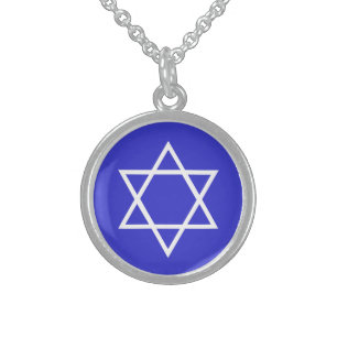 sterling star of david, brite blue  on white silver necklace