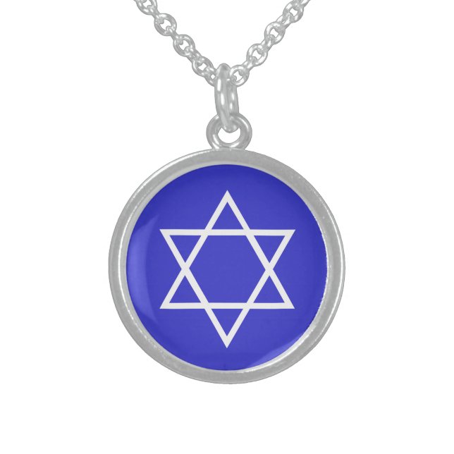 sterling star of david, brite blue  on white sterling silver necklace (Front)