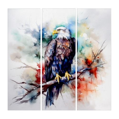 Stern Bald Eagle on Tree Branch Triptych