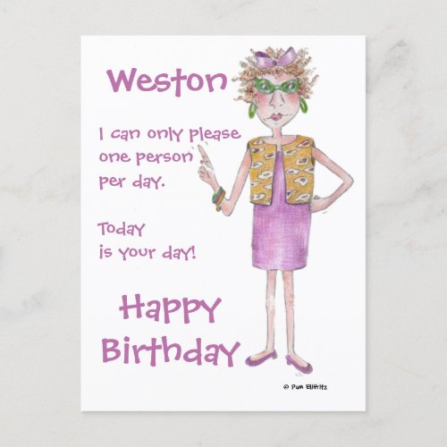 Stern Looking Lady painted caricature text Postcar Postcard