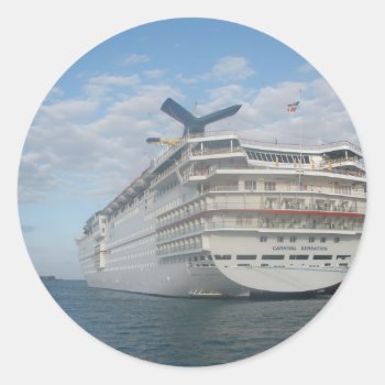 Stern Of The Carnival Sensation Cruise Ship Classic Round Sticker by frugalmommatobe at Zazzle