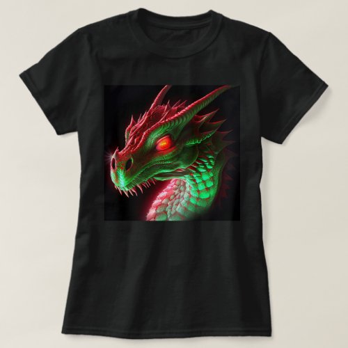 Stern Red and Green Adult Dragon T_Shirt