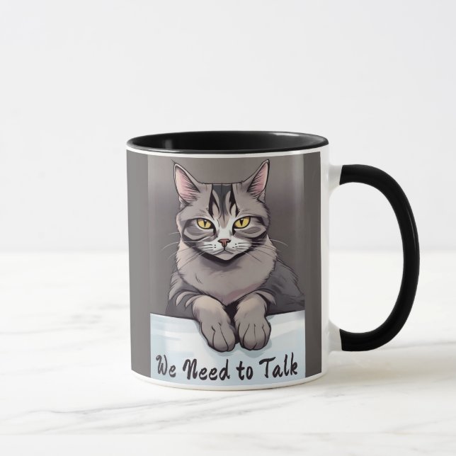Stern Tabby Cat Demands a Serious Talk Mug (Right)