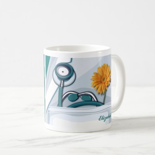 Stethoscope and Daisy Nurse Appreciation Gift  Coffee Mug