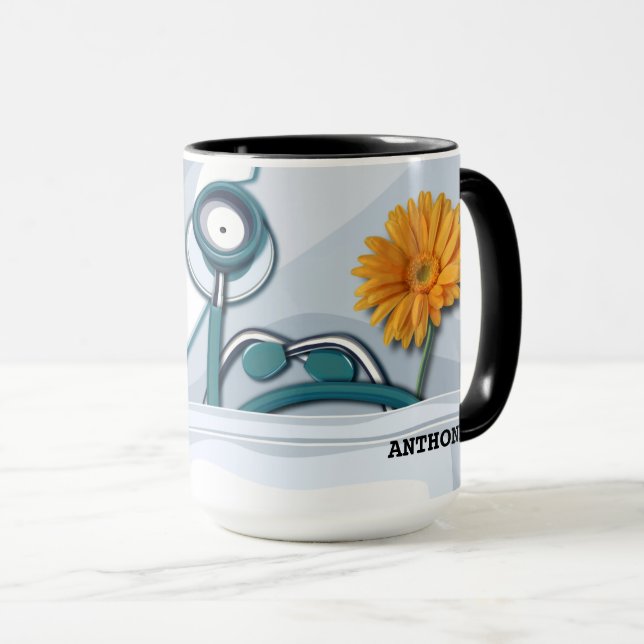 Stethoscope and Daisy Nurse Appreciation Gift Mug (Front Right)