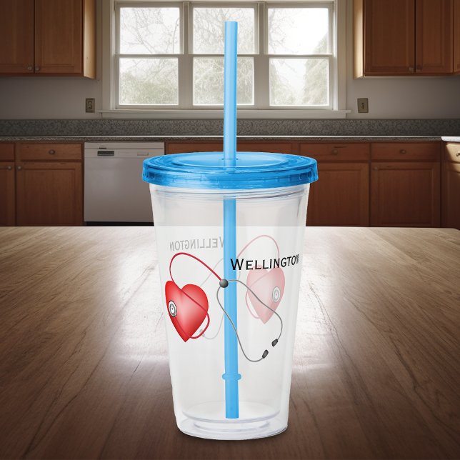 Stethoscope And Heart Personalized Acrylic Tumbler (Creator Uploaded)