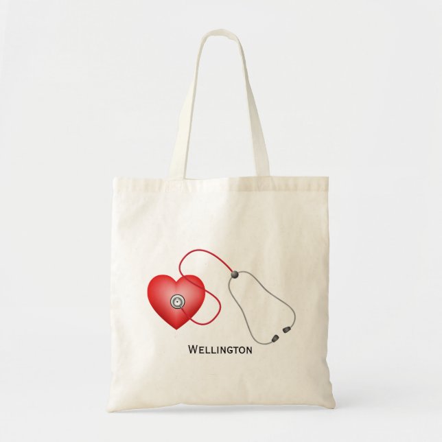 Stethoscope And Heart Personalized Tote Bag (Front)