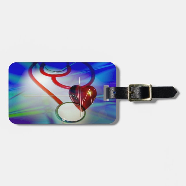 Stethoscope and Heartbeat Luggage Tag (Front Horizontal)