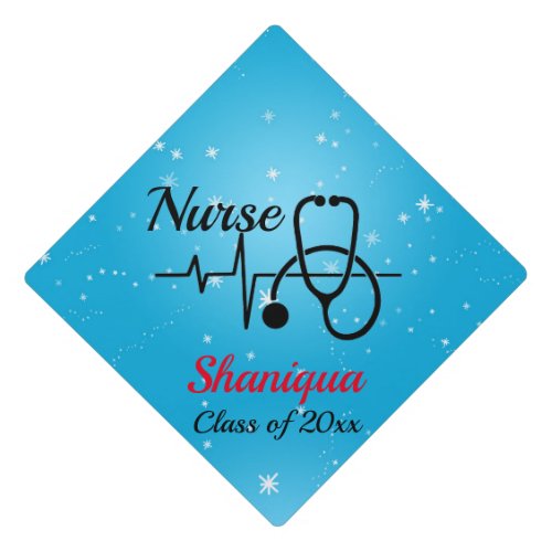 Stethoscope and Heartbeat Nurse Graduation Cap Top