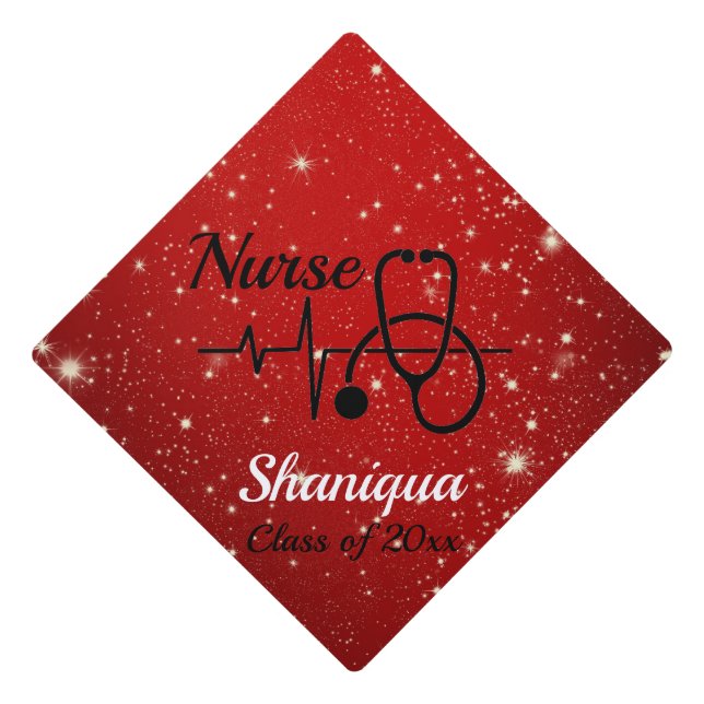 Stethoscope and Heartbeat Nurse Graduation Cap Top (Front)