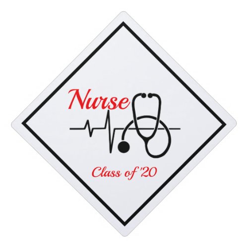 Stethoscope and Heartbeat Nurse Graduation Cap Topper