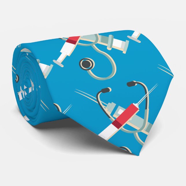Stethoscope and Syringes Tie (Rolled)