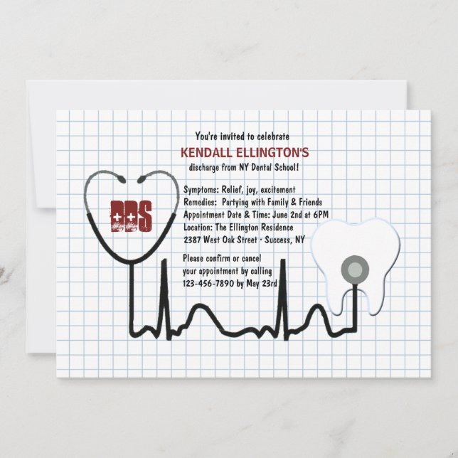 Stethoscope and Tooth Graduation Invitation (Front)