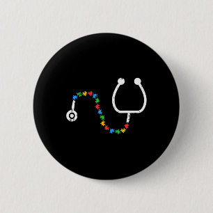 Stethoscope Autism Awareness Medical Rn Nurse Doct Button