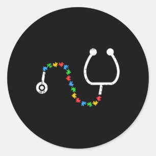 Stethoscope Autism Awareness Medical Rn Nurse Doct Classic Round Sticker