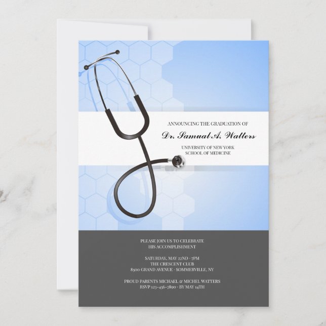 Stethoscope Blue Black Invitation (Front)
