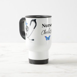 Stethoscope Blue Butterfly Nurse Doctor Travel Mug