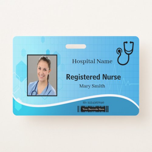 Stethoscope Blue Medical Heartbeat Photo ID Badge