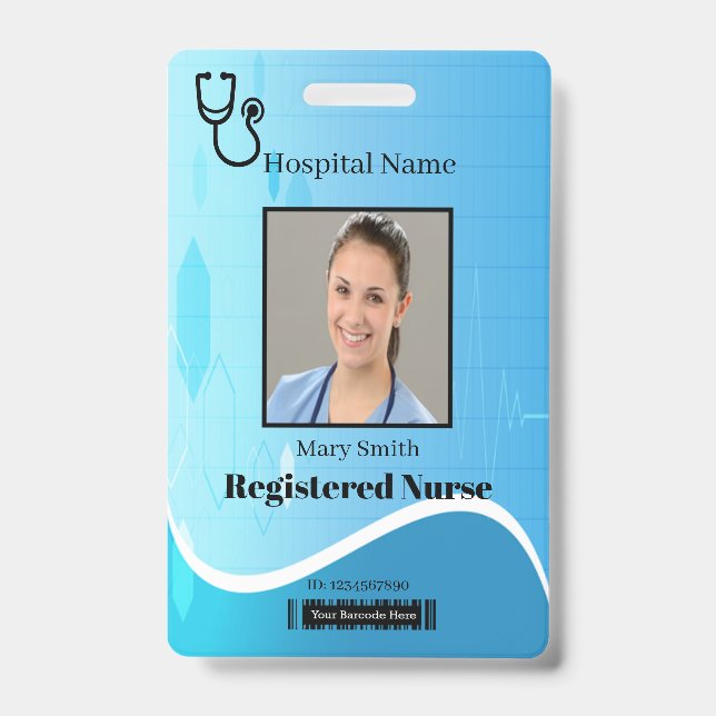 Stethoscope Blue Medical Heartbeat Vertical Photo Badge (Front)