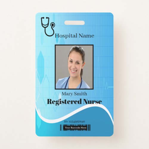 Stethoscope Blue Medical Heartbeat Vertical Photo Badge