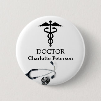 Stethoscope Caduceus Doctor Name Tag Button