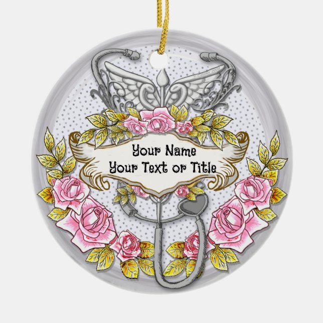 Stethoscope caduceus nurse  ceramic ornament (Front)