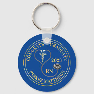 Stethoscope Caduceus RN Congrats Graduate - Blue Keychain