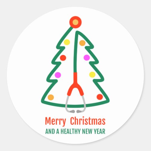 Stethoscope Christmas Tree Classic Round Sticker