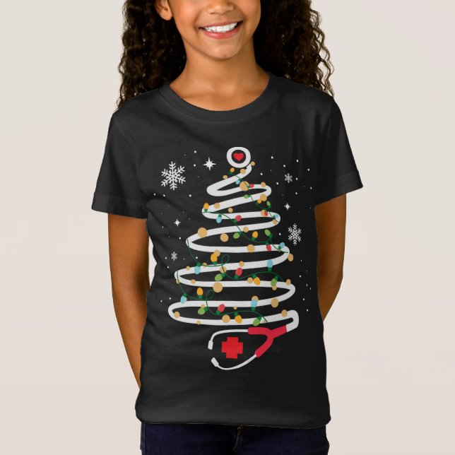 Stethoscope Christmas Tree Cute Healthcare RN Holi T-Shirt (Front)