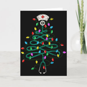 Stethoscope Christmas Tree Lights Nurse Christmas Card