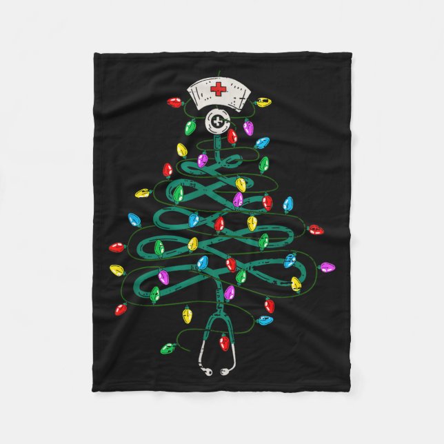 Stethoscope Christmas Tree Lights Nurse Christmas  Fleece Blanket (Front)