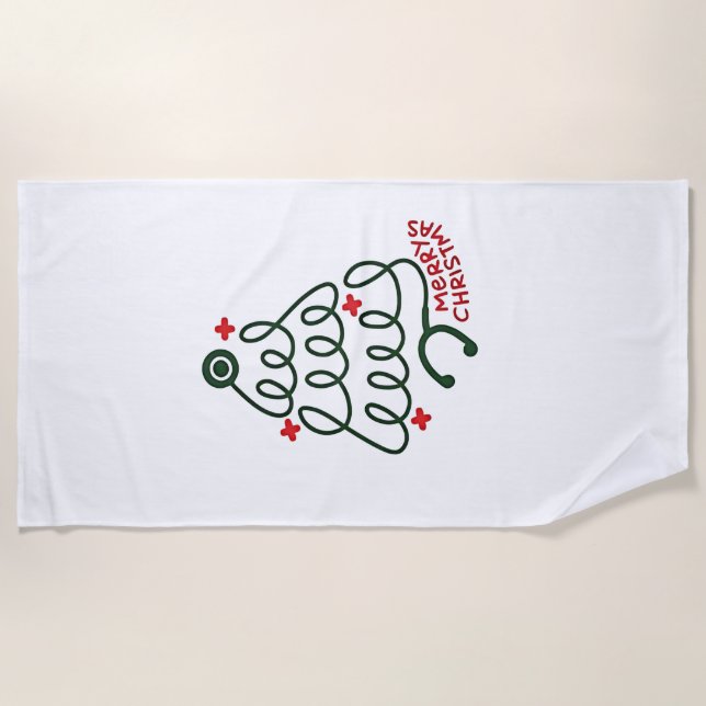 Stethoscope Christmas Tree Lights Nursing Scrubs  Beach Towel (Front)