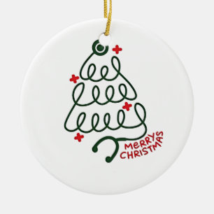 Stethoscope Christmas Tree Lights Nursing Scrubs  Ceramic Ornament