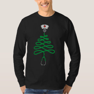 Stethoscope Christmas Tree Nurse Christmas Pajamas T-Shirt